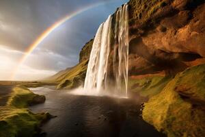 ai gerado lindo Seljalandsfoss cascata. gerar ai foto