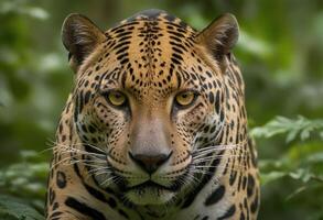 ai gerado uma majestoso jaguar dentro Está natural habitat foto