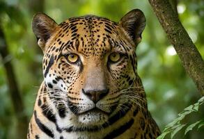 ai gerado uma majestoso jaguar dentro Está natural habitat foto