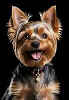 ai gerado adorável yorkshire terrier com uma grande sorrir foto