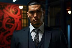 ai gerado tradicional yakuza cara. gerar ai foto