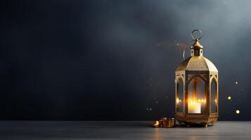 ai gerado ornamental árabe lanterna com queimando vela brilhando às noite. neural rede ai gerado foto