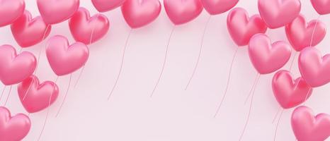 fundo do banner do dia dos namorados, ilustração 3D de balões em forma de coração vermelho flutuando sobrepostos