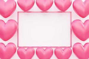 dia dos namorados, conceito de amor, ilustração 3D de fundo em forma de coração vermelho, cartão de saudação ou publicidade, moldura retangular
