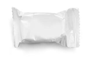em branco plástico bolsa lanche embalagem isolado em branco foto