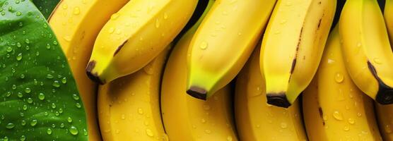 ai gerado fechar-se Visão do fresco amarelo bananas com vibrante folhas, uma tropical deleite - ideal para fruta fundos e natural Comida temas foto