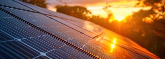 ai gerado energia salvando e poder sustentabilidade conceito, ecológico casa melhoria, solar painéis instalado em uma telhado capturar a tarde luz foto