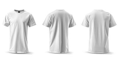 ai gerado versátil branco camiseta brincar com frente e costas Visualizações, isolado em uma branco fundo, ideal para exibindo Projeto maquetes e impressão modelos foto