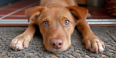 ai gerado fechar acima do cachorro deitado em tapete foto