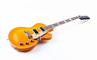 ai gerado 8k realista brinquedo elétrico guitarra em uma branco tela. foto