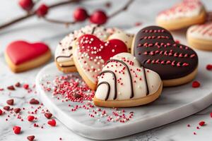 ai gerado coração biscoitos, dia dos namorados doce delícias foto