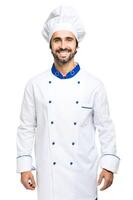 chef alegre isolado no branco foto