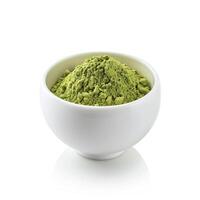 ai gerado uma refinado transparente porcelana copo com uma matcha verde chá pó isolado em uma transparente fundo foto