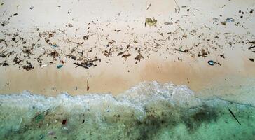poluído litoral, ondas do desperdício detritos foto