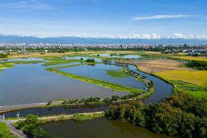 aéreo Visão do 52 jia pantanal dentro Yilan condado, Taiwan foto