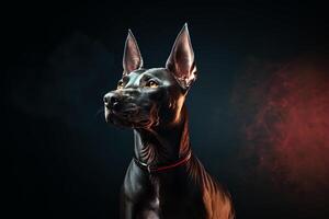 ai gerado xoloitzcuintli nu mexicano cachorro em uma Preto fundo. ai arte foto