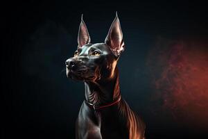 ai gerado xoloitzcuintli nu mexicano cachorro em uma Preto fundo. ai arte foto