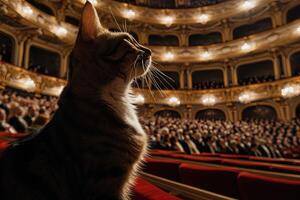 ai gerado gato cantando às a ópera foto