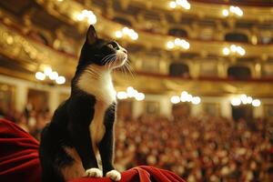 ai gerado gato cantando às a ópera foto