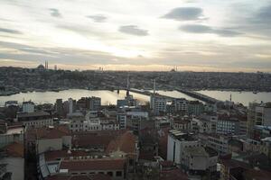 Istambul aéreo paisagem urbana às pôr do sol a partir de galata torre foto