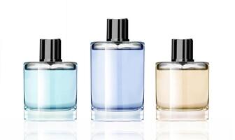 conjunto perfume vidro garrafas isolado em branco fundo foto