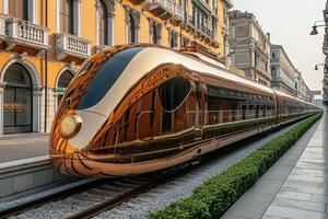 ai gerado futurista orientar expressar trem A chegar dentro europeu capital cidade foto