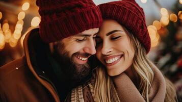 ai gerado homem e mulher sorridente juntos dentro alegre momento foto