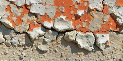 ai gerado velho resistido parede com descamação laranja pintura e rachaduras textura foto