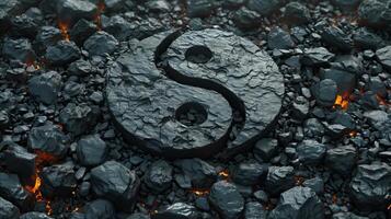 ai gerado yin yang símbolo entre fogosa carvão conceito para Saldo e harmonia foto