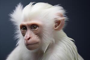 ai gerado albino macaco. retrato do uma raro animal primata em a fundo foto