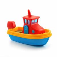 ai gerado crianças fofa plástico brinquedo barco isolado em branco fundo para brincalhão desenhos, ai gerado. foto