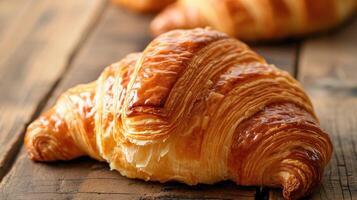 ai gerado croissant, camadas do delicado pastelaria, uma culinária obra de arte, ai gerado. foto