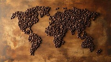 ai gerado mundo mapa formado com café feijões, uma criativo mistura do geografia e aroma. ai gerado foto