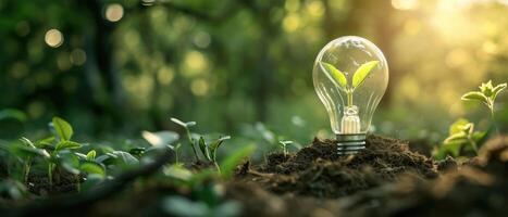 ai gerado uma vidro globo adornado com Salve  água ícones aninhado dentro uma verde floresta iluminado de luz solar, ai gerado. foto