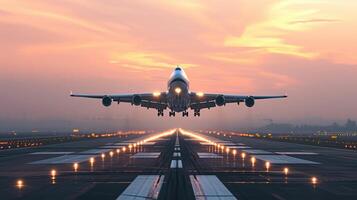 ai gerado uma grande avião leva voar a partir de a aeroporto, embarcar um novo, ai gerado foto