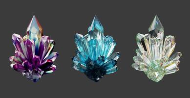 cristal pedra preciosa conjunto isolado fundo 3d Renderização sem ai gerado foto