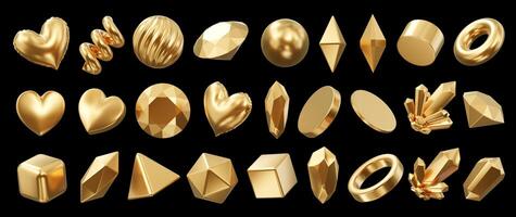 ouro objeto geometria forma conjunto isolado fundo 3d Renderização sem ai gerado foto