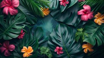 ai gerado vibrante tropical motivos e cores transporte você para uma vivaz, exótico celebração foto