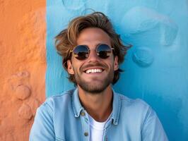 ai gerado feliz homem dentro oculos de sol foto