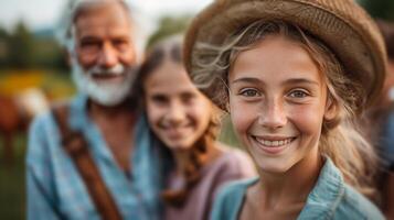 ai gerado feliz família retrato com avô e netos foto