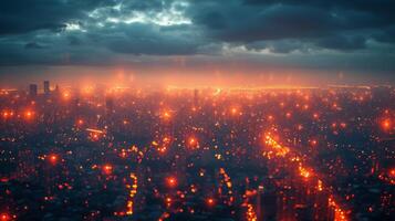 ai gerado paisagem urbana com cintilante luzes da rua às noite foto