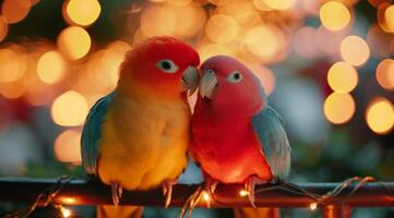 ai gerado papagaio amor pássaros em luz fundo foto