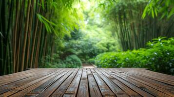 ai gerado bambu floresta plataforma foto