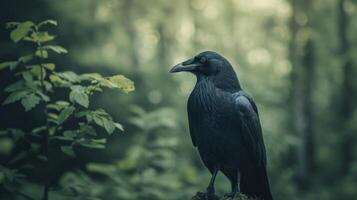 ai gerado solitário Raven empoleirado foto