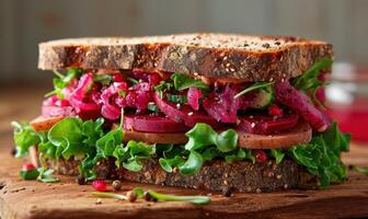 ai gerado beterraba salada sanduíche com Preto Pimenta foto