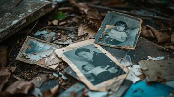 ai gerado uma quebrado família retrato com divórcio papéis em a terra foto