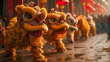 ai gerado leão dança celebração, chinês Novo ano tradição dentro vibrante Formato foto