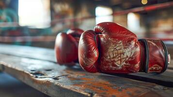 ai gerado fechar acima do boxe luvas dentro a arena foto