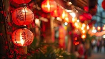 ai gerado chinês Novo ano lanternas, vibrante celebração dentro Chinatown foto