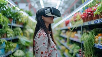 ai gerado virtual realidade compras, capacitando mulheres dentro sustentabilidade foto